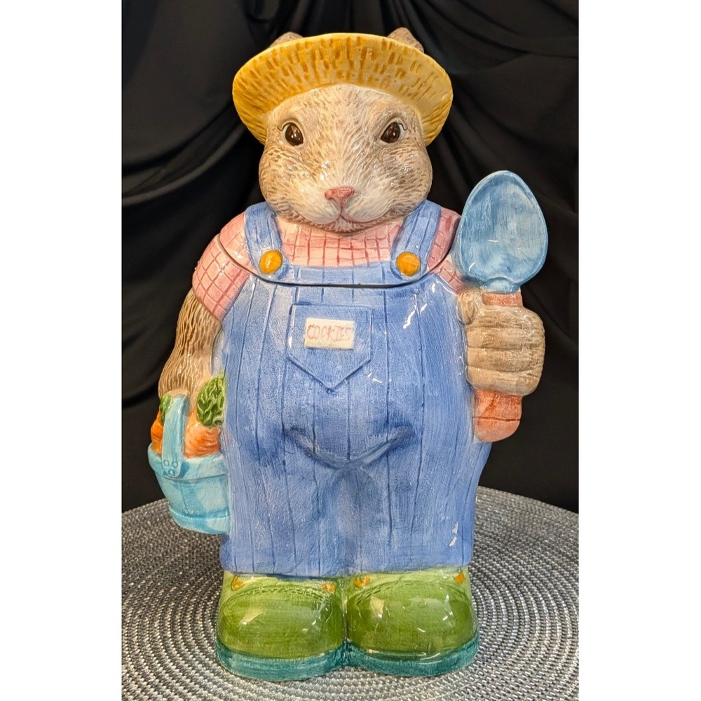 Vintage Peter The Rabbit Farmer Ceramic 12' Cookie Jar